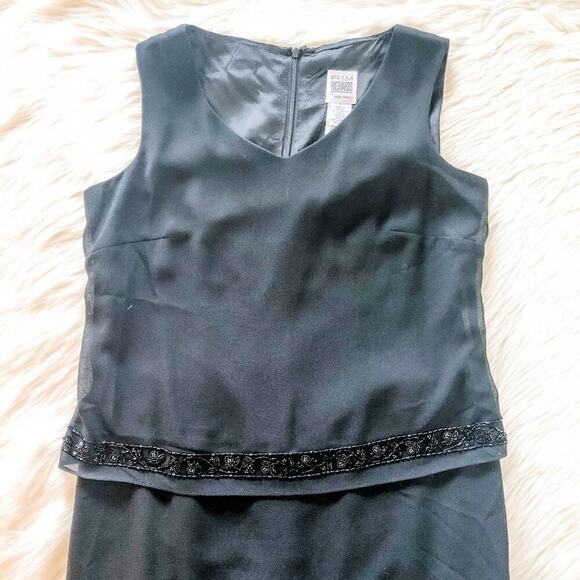 Vintage R & M Richards Black Sheath Beaded Sleeveless Dress Size 8 - Picture 2 of 8